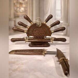 VINTAGE HAND CRAFTED INDIA CARVING SET